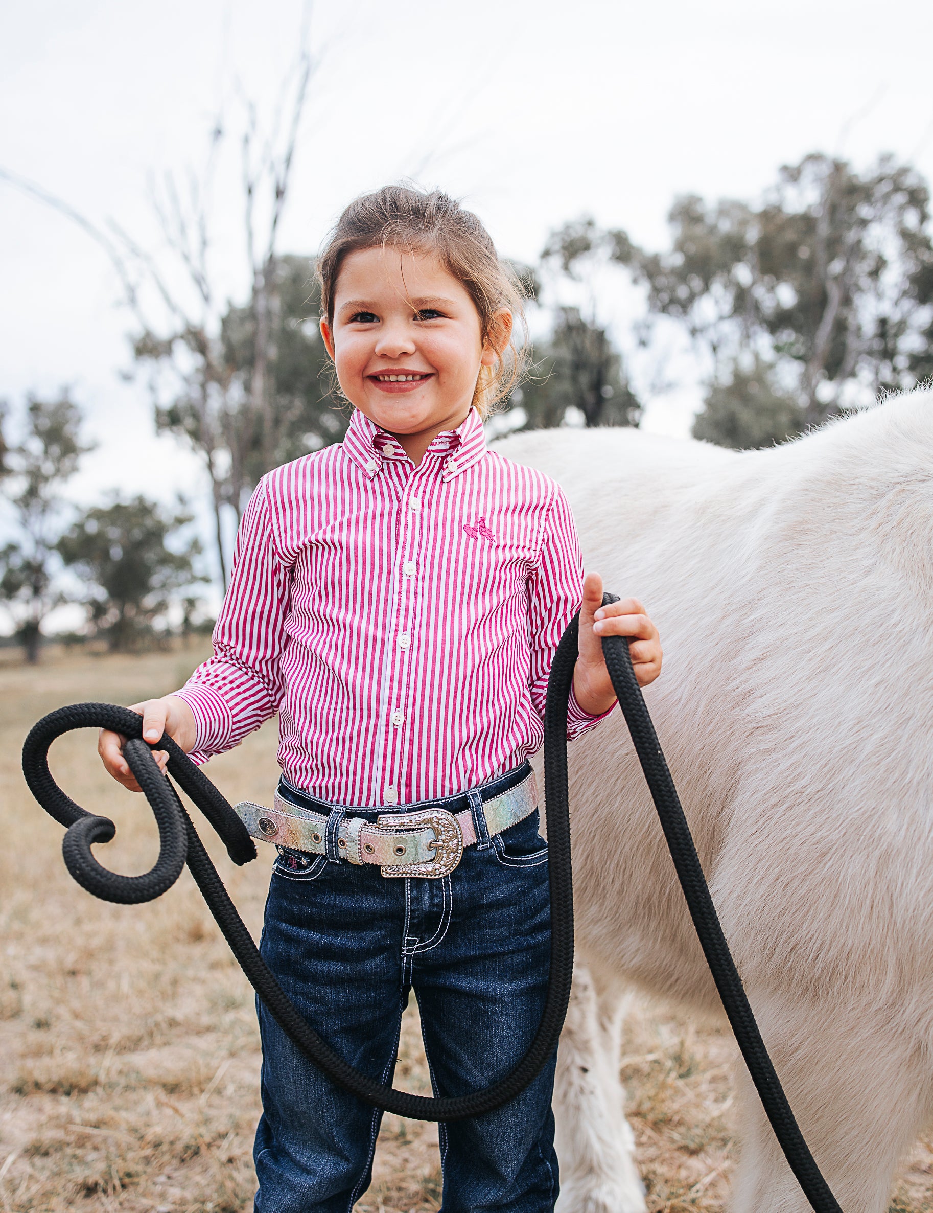 CampdraftKids Long Sleeve Shirt - Hot Pink Stripe