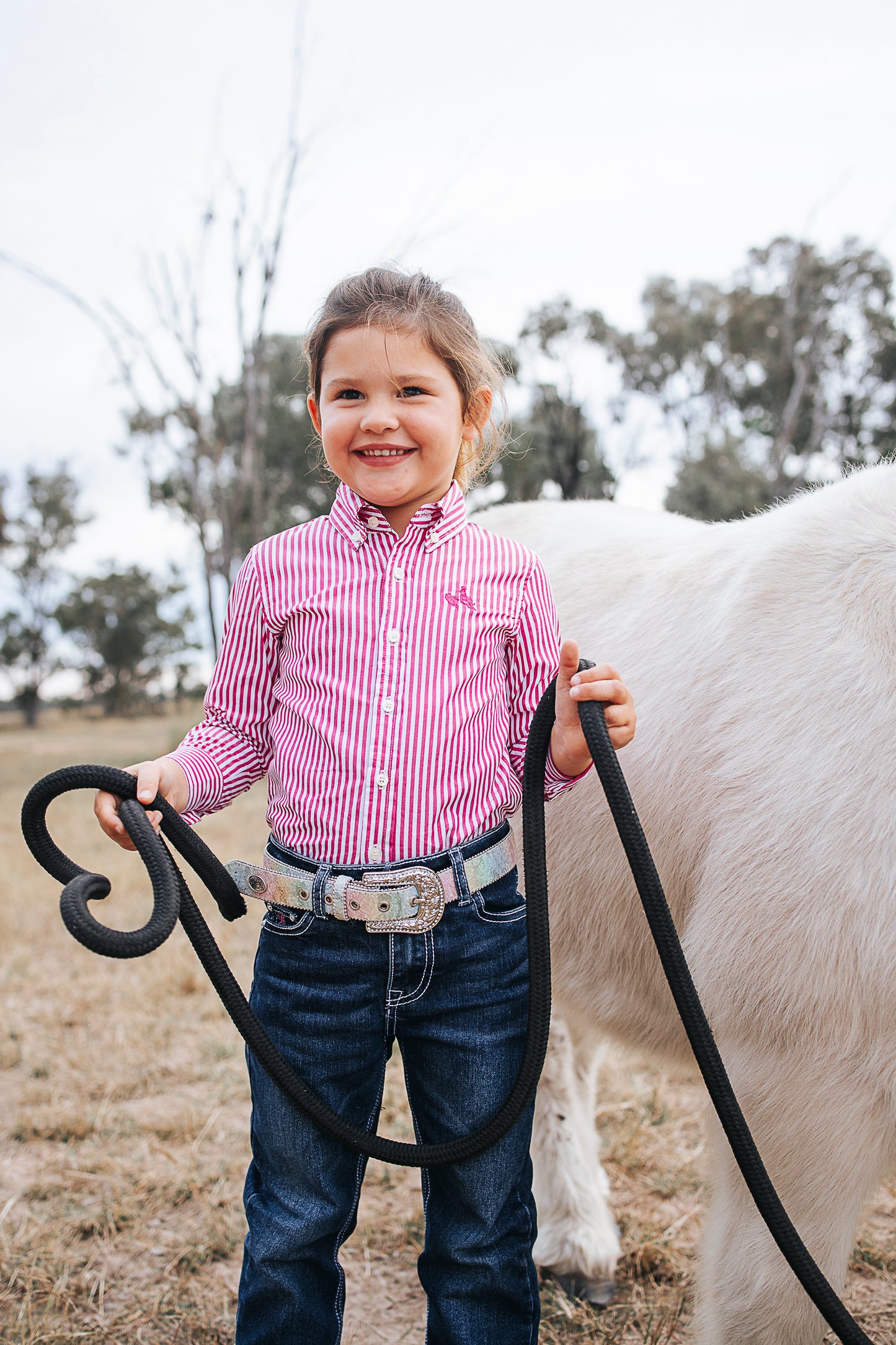 CampdraftKids Long Sleeve Shirt - Hot Pink Stripe