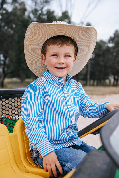 CampdraftKids Long Sleeve Shirt - Ocean Blue Stripe