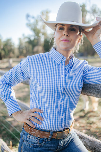 Ladies Classic Fit Long Sleeve Shirt - Cornflower Blue Check