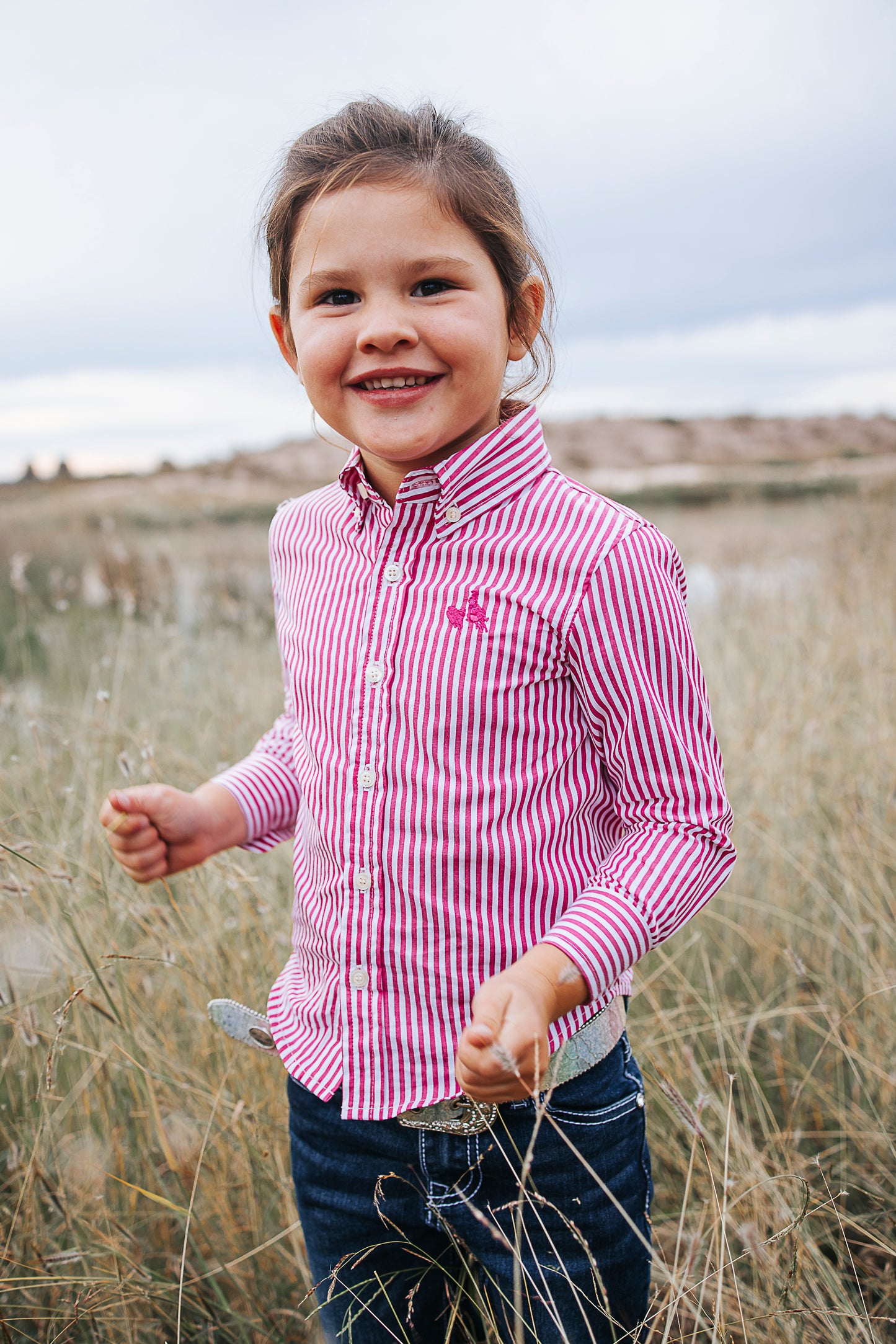 CampdraftKids Long Sleeve Shirt - Hot Pink Stripe