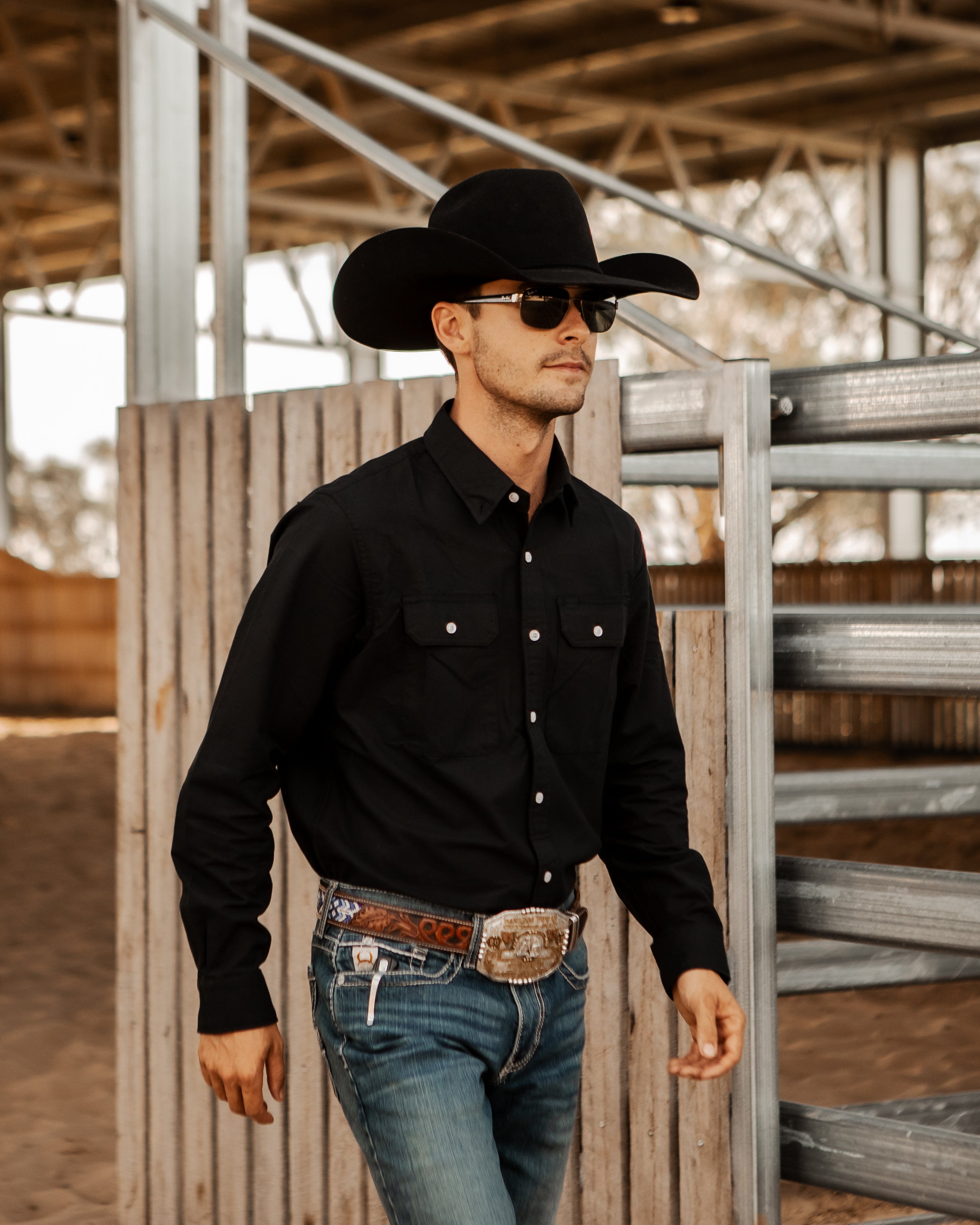 Mens Long Sleeve Black Oxford
