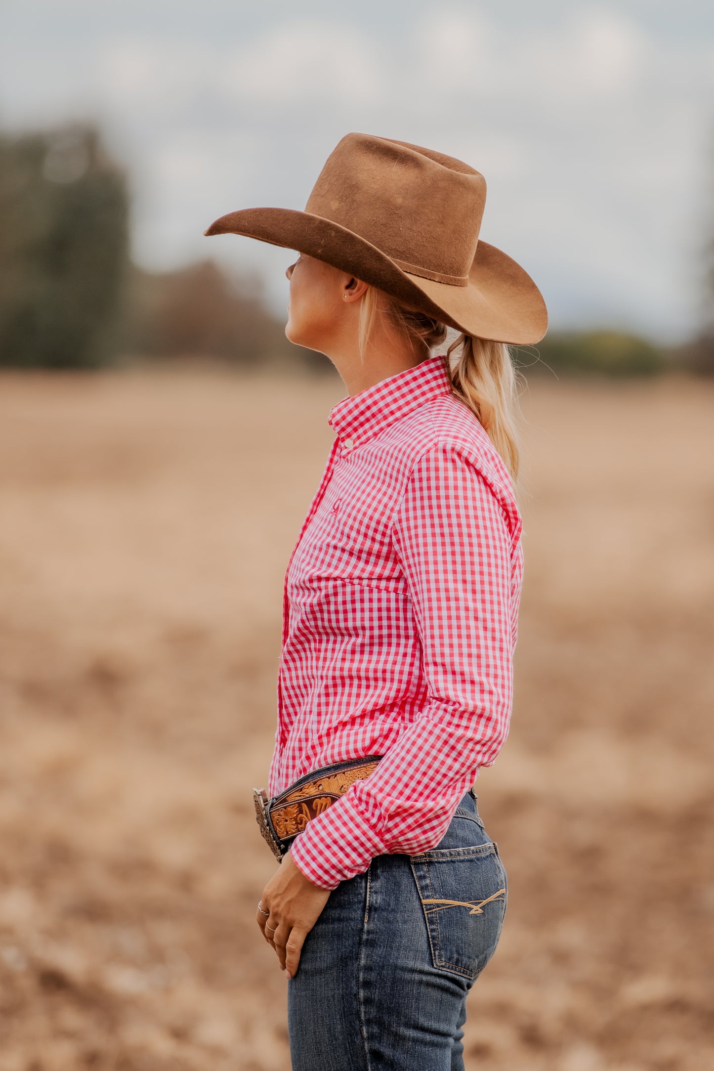 Ladies Slim Fit Long Sleeve Shirt - Cherry Check