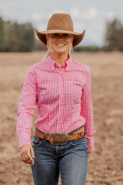 Ladies Slim Fit Long Sleeve Shirt - Cherry Check