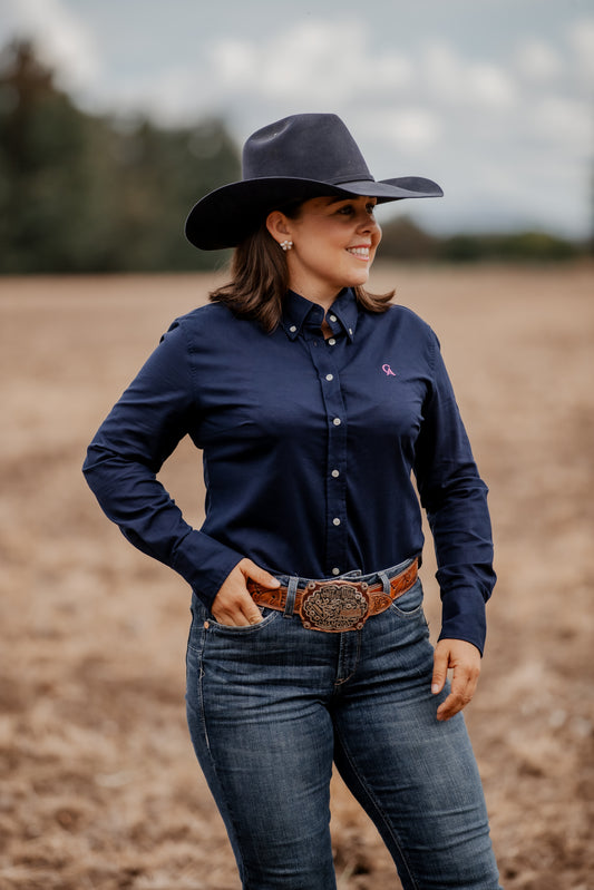 Ladies NEW Classic Fit Long Sleeve Shirt - Navy