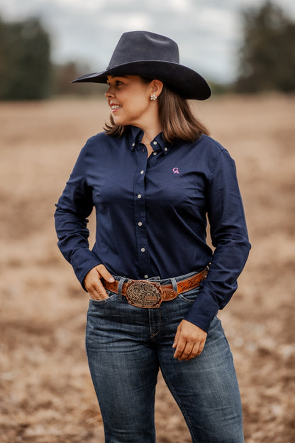 Ladies NEW Classic Fit Long Sleeve Shirt - Navy