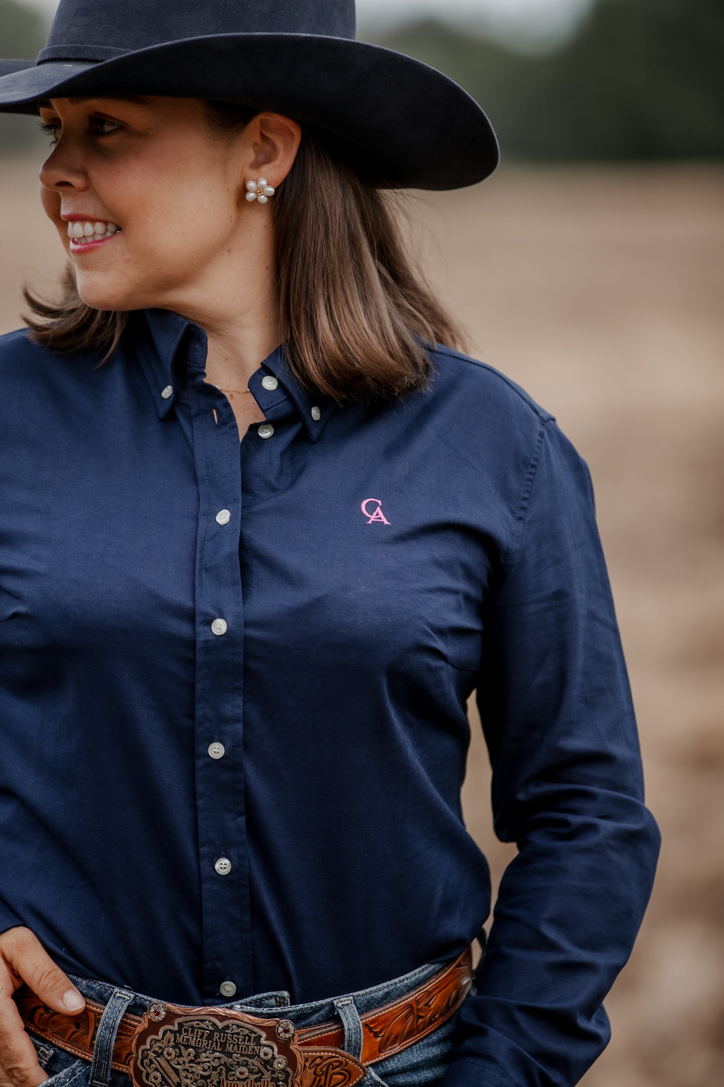 Ladies NEW Classic Fit Long Sleeve Shirt - Navy