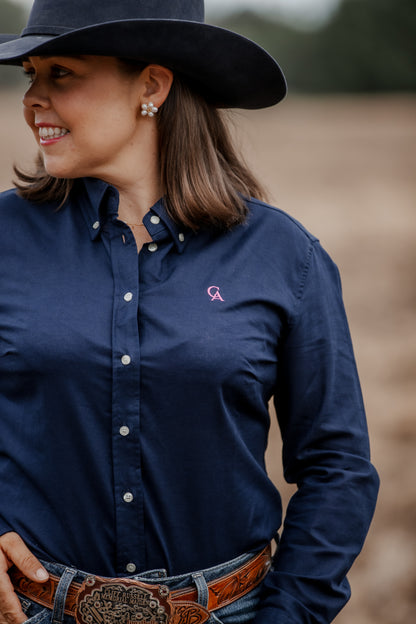 Ladies NEW Classic Fit Long Sleeve Shirt - Navy