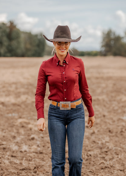 Ladies Slim Fit Long Sleeve Shirt - Burgundy