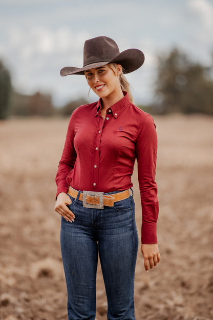 Ladies Slim Fit Long Sleeve Shirt - Burgundy