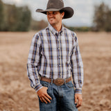 Men's Long Sleeve Shirt - Navy/Olive Plaid