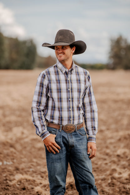 Men's Long Sleeve Shirt - Navy/Olive Plaid