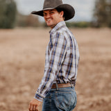 Men's Long Sleeve Shirt - Navy/Olive Plaid