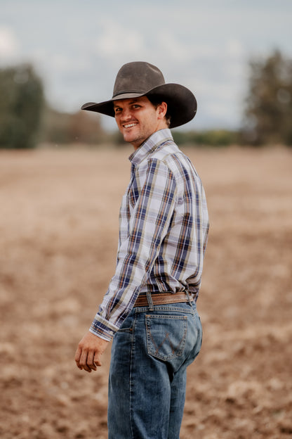 Men's Long Sleeve Shirt - Navy/Olive Plaid