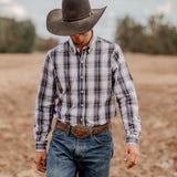 Men's Long Sleeve Shirt - Navy/Olive Plaid