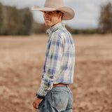 Men's Long Sleeve Shirt - Blue/Green/White Plaid