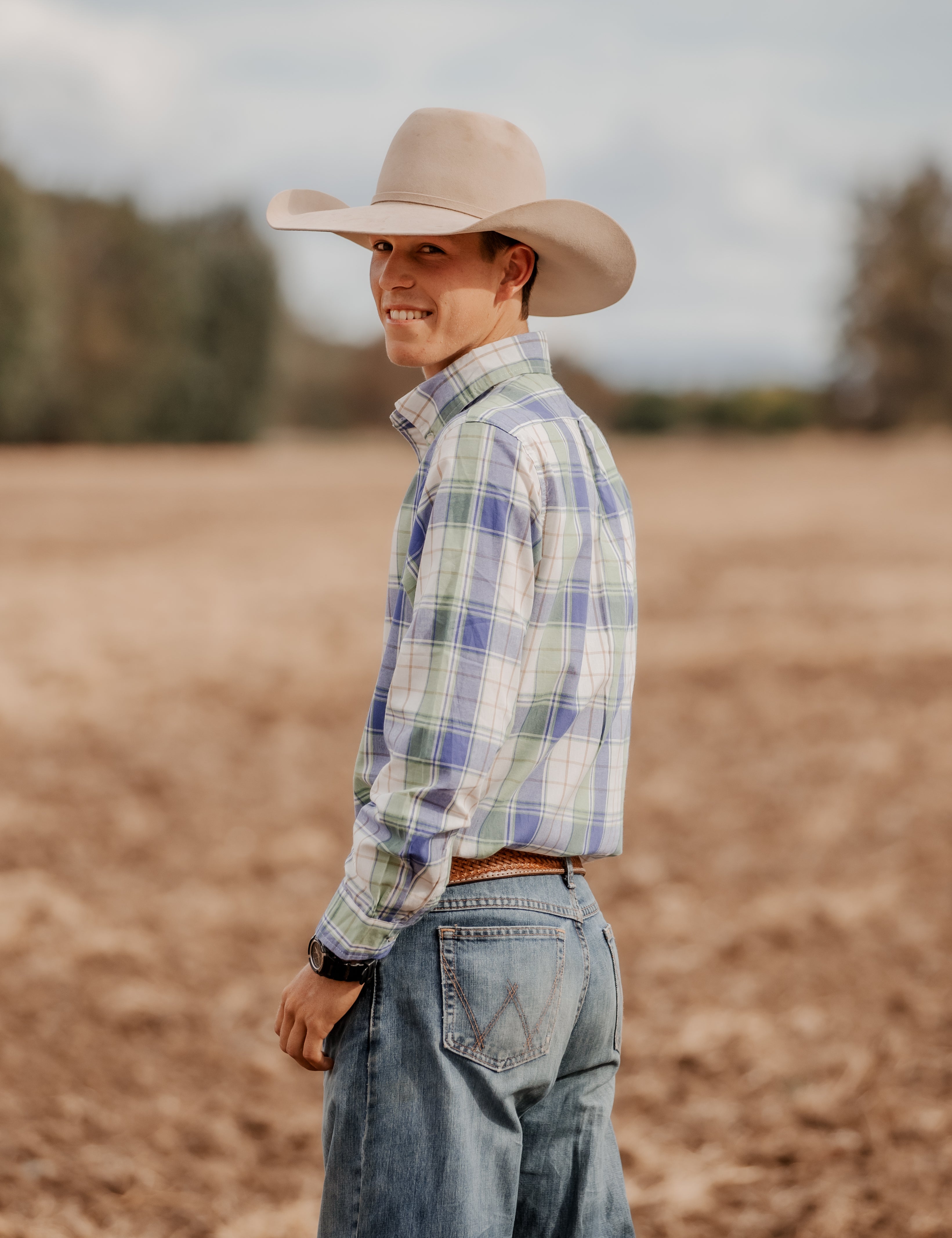 Men's Long Sleeve Shirt - Blue/Green/White Plaid