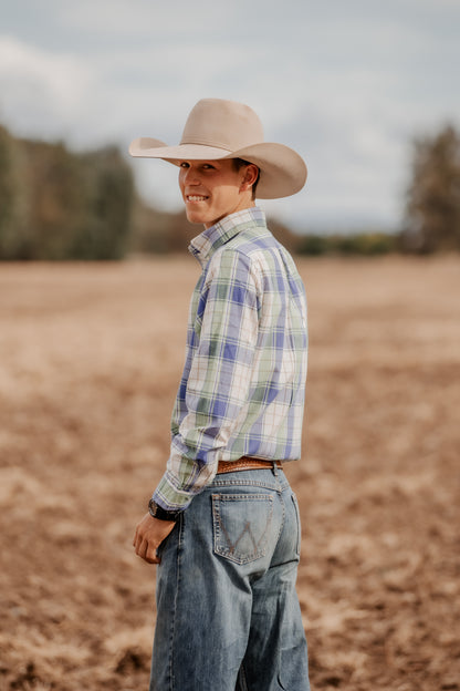 Men's Long Sleeve Shirt - Blue/Green/White Plaid