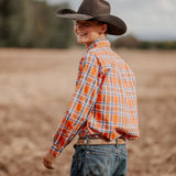 Men's Long Sleeve Shirt - Orange/Navy Plaid