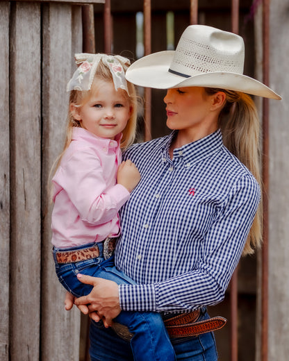 Ladies Slim Fit Long Sleeve Shirt - Navy Check