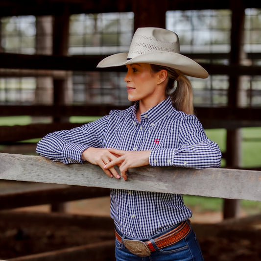 Ladies NEW Classic Fit Long Sleeve Shirt - Navy Check