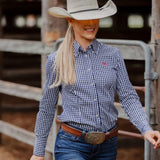 Ladies Slim Fit Long Sleeve Shirt - Navy Check