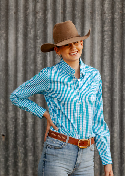 Ladies Long Sleeve Check Shirt - Ocean Blue