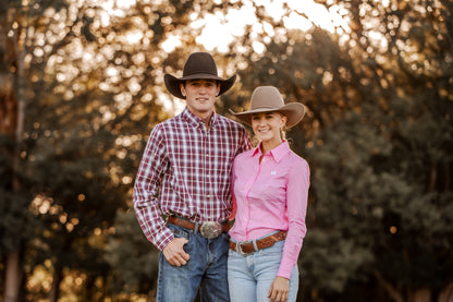 Men's Long Sleeve Shirt - Maroon Plaid