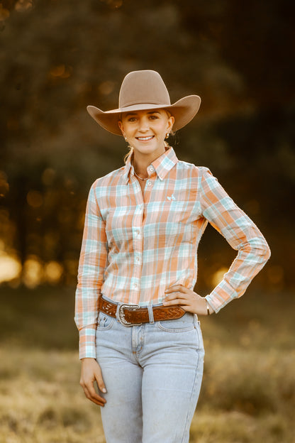 Ladies Long Sleeve Shirt - Orange Sherbert