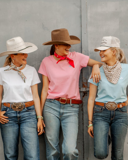 Ladies Embroidered T Shirt - White/Pink