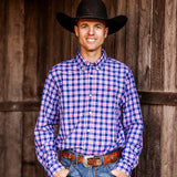Men's Long Sleeve Shirt - Red/Navy Plaid