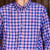 Men's Long Sleeve Shirt - Red/Navy Plaid