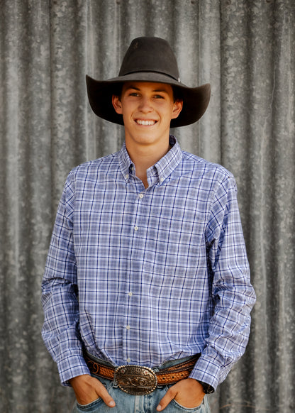 Men's Long Sleeve Shirt - Grey/Navy Plaid