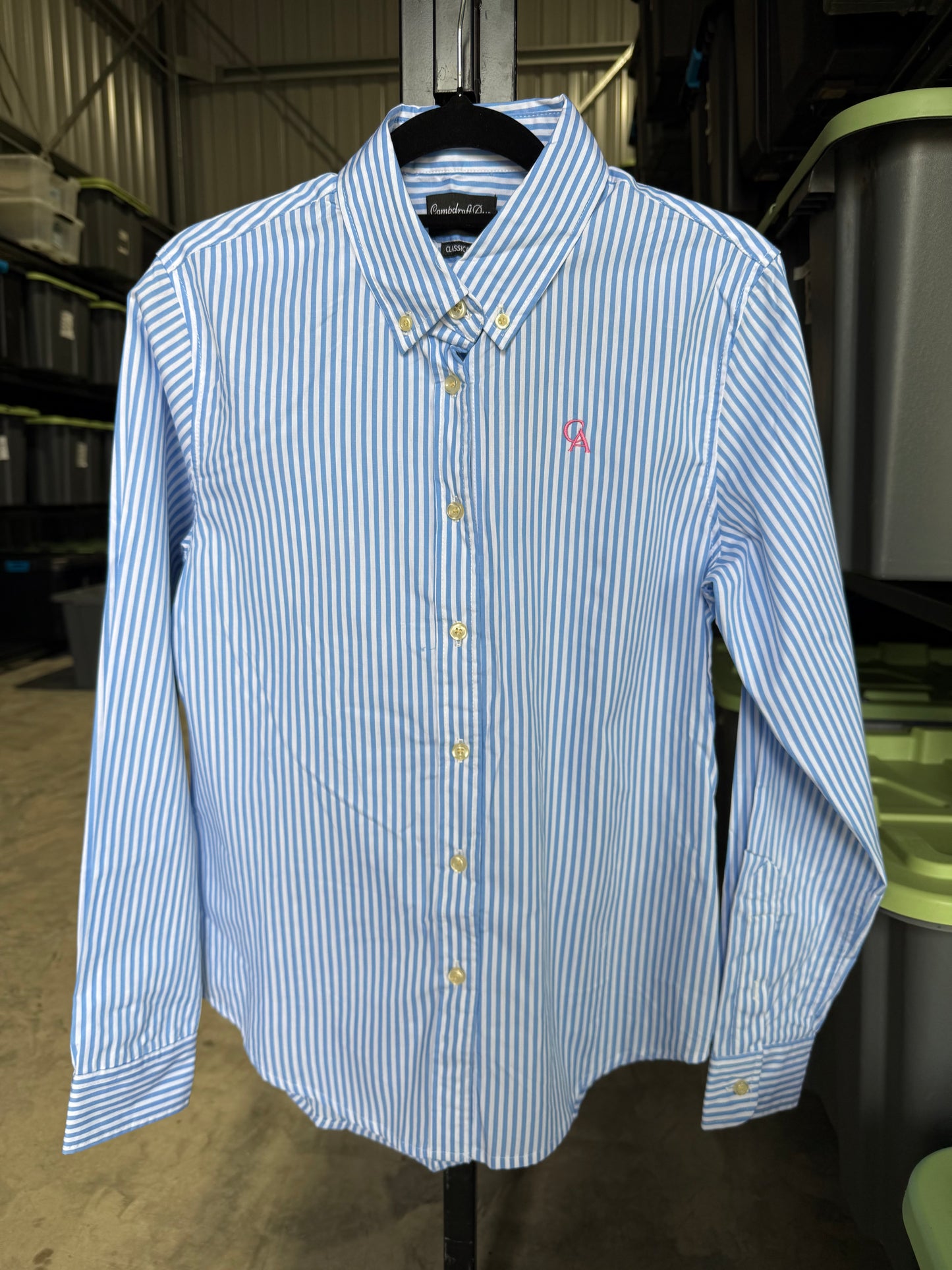 SECONDS Ladies Long Sleeve Shirt - Cornflower Blue Stripe