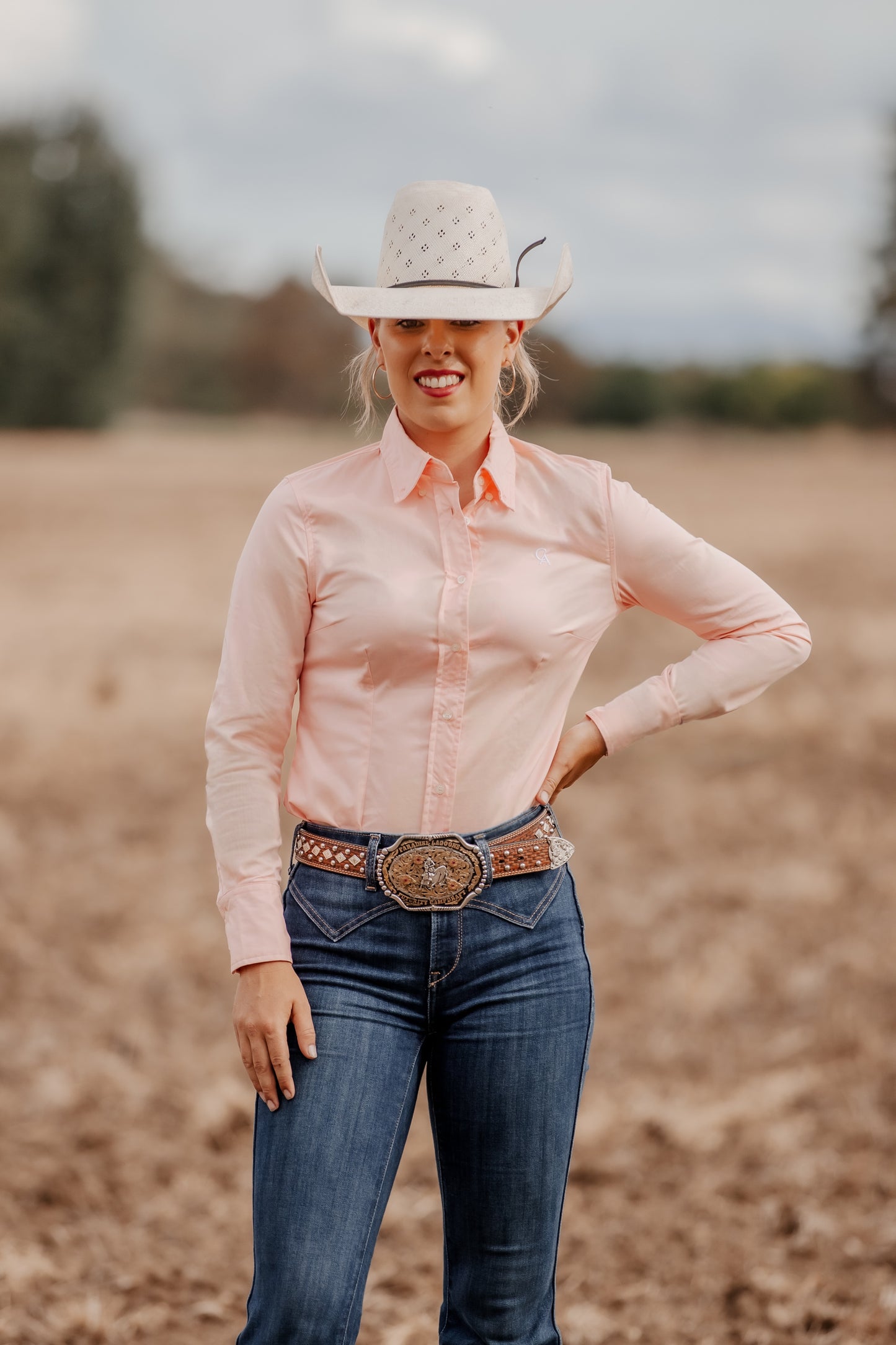 Ladies Slim Fit Long Sleeve Shirt - Peach