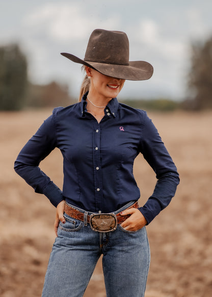 Ladies Slim Fit Long Sleeve Shirt - Navy