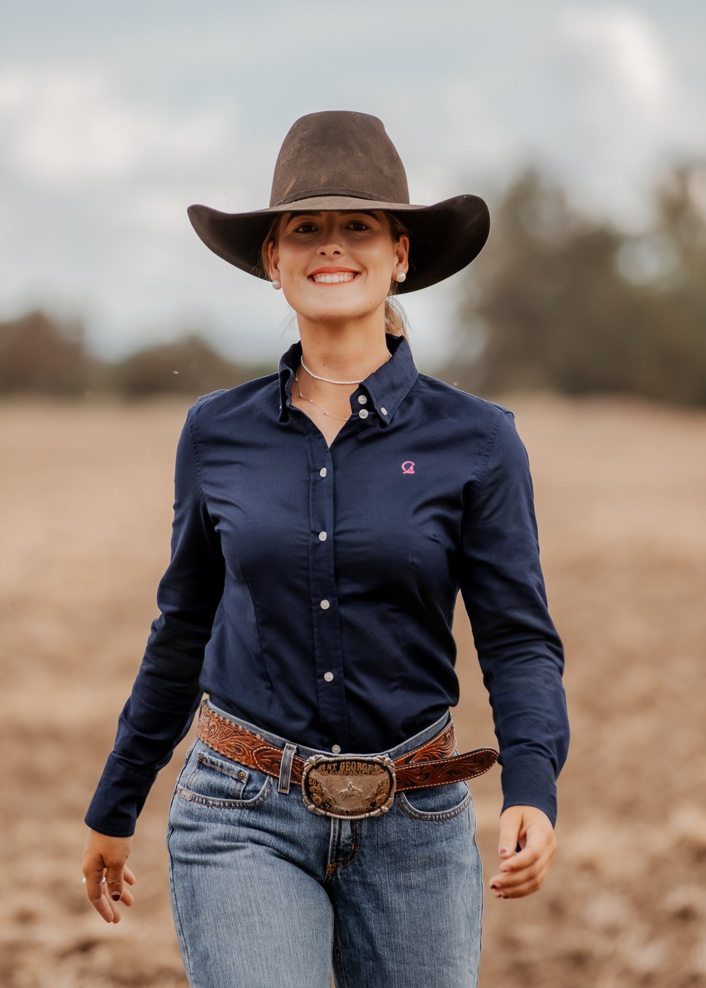 Ladies Slim Fit Long Sleeve Shirt - Navy