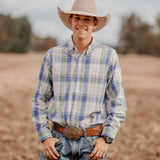 Men's Long Sleeve Shirt - Blue/Green/White Plaid