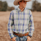 Men's Long Sleeve Shirt - Blue/Green/White Plaid