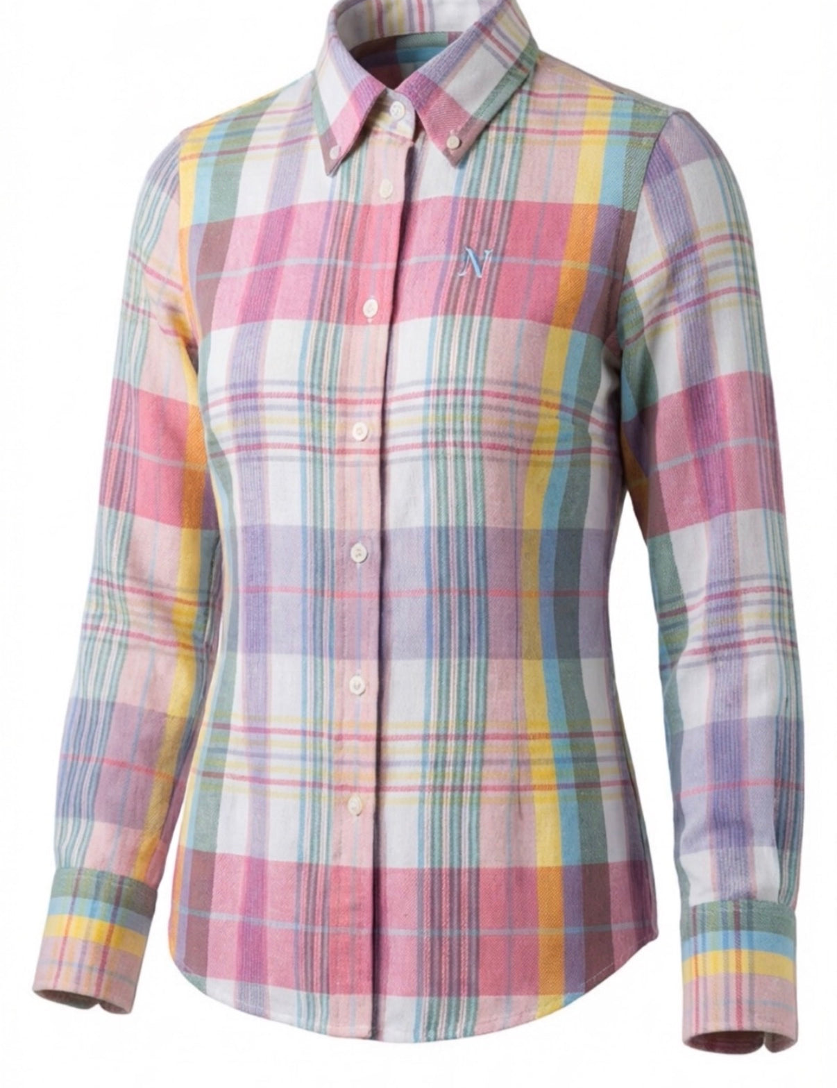 NINETY Ladies Slim Fit Long Sleeve Shirt - Pastel Plaid