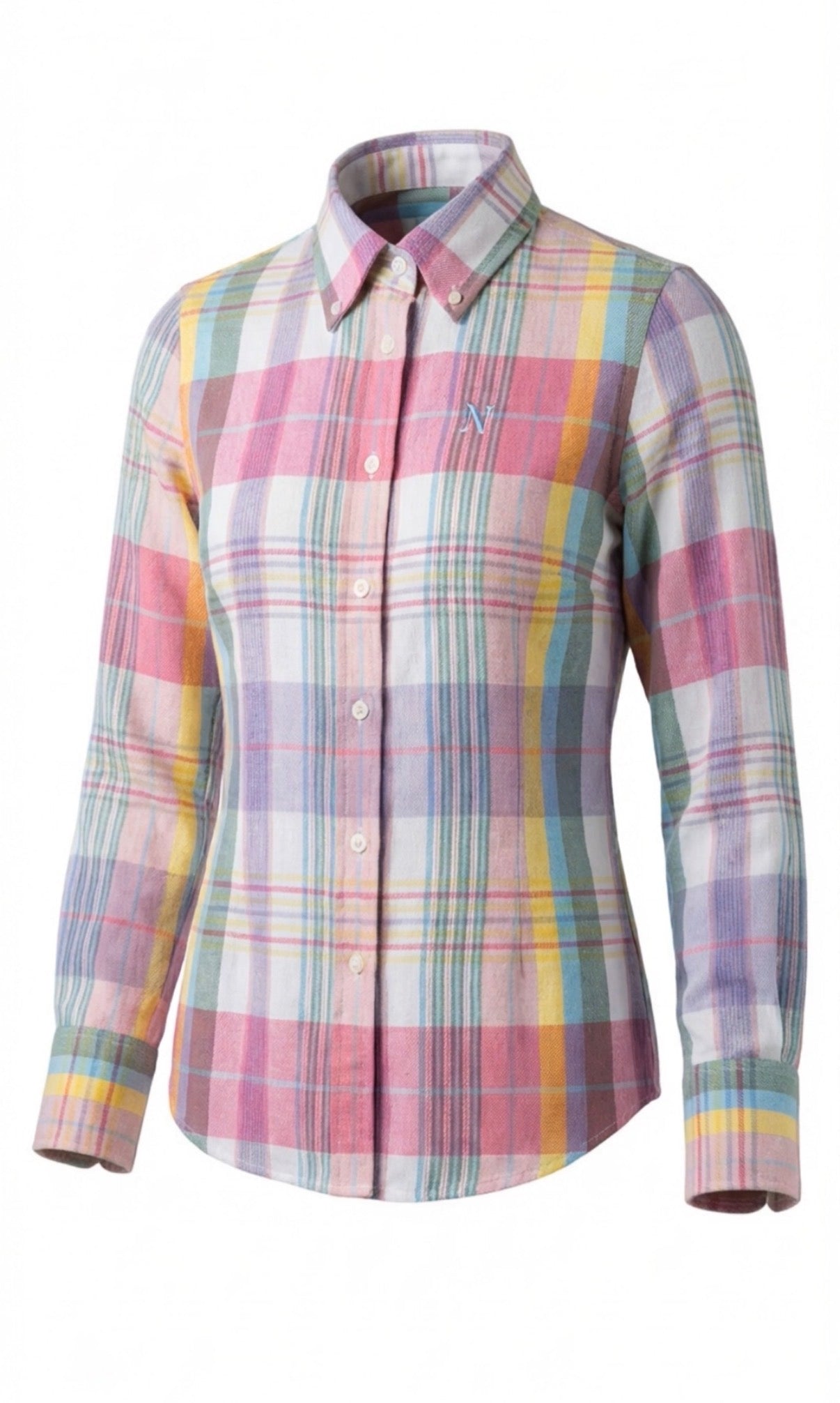 NINETY Ladies Slim Fit Long Sleeve Shirt - Pastel Plaid