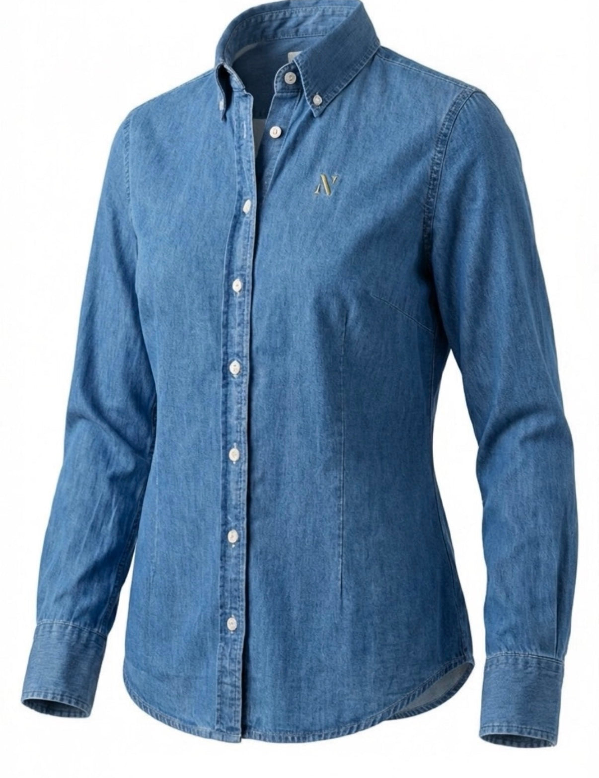 NINETY Ladies Slim Fit Long Sleeve Shirt - Denim Wash