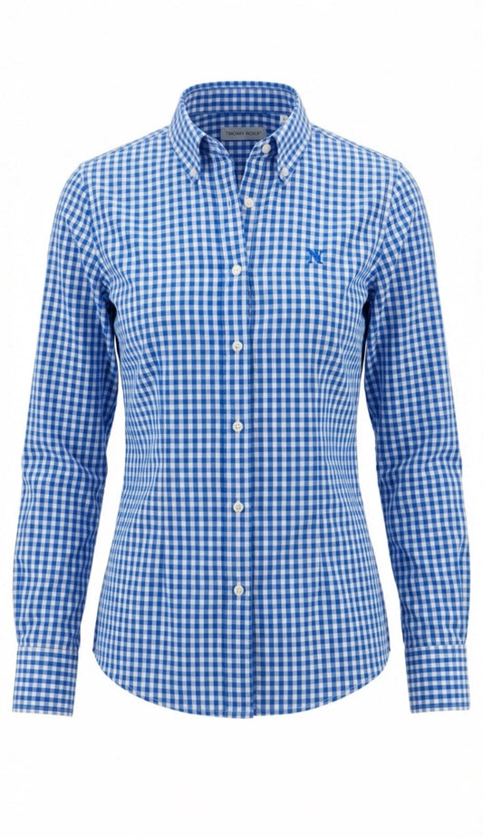 NINETY Ladies Slim Fit Long Sleeve Shirt - Royal Blue Check