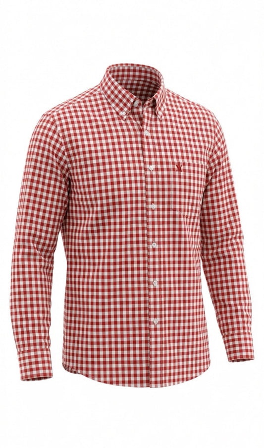 NINETY Men's Long Sleeve Shirt - Red Check