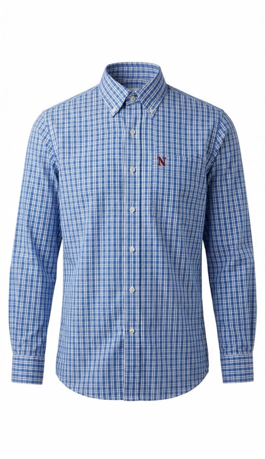 NINETY Men's Long Sleeve Shirt - Blue/Red Check