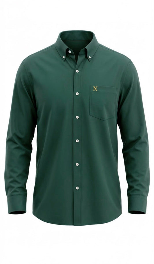 NINETY Men's Long Sleeve Shirt - Forest Green