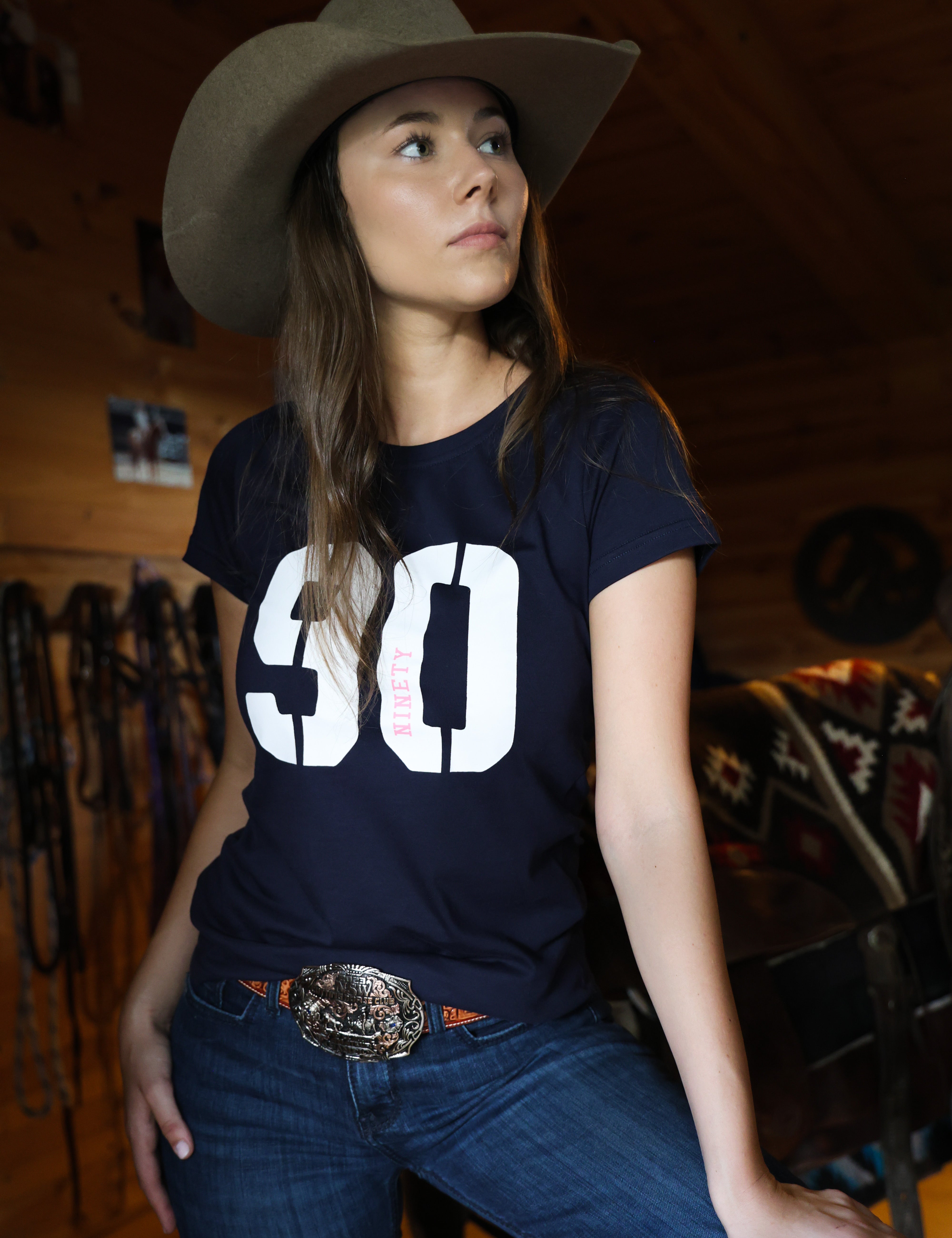 Ladies Ninety Logo Tee - Navy