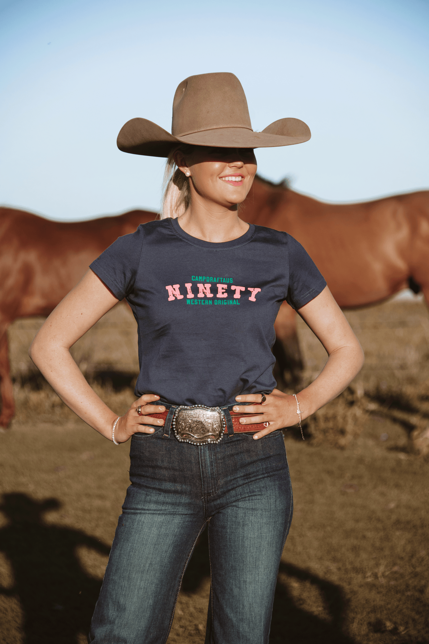 Ladies Ninety Logo Tee - Petrol Blue