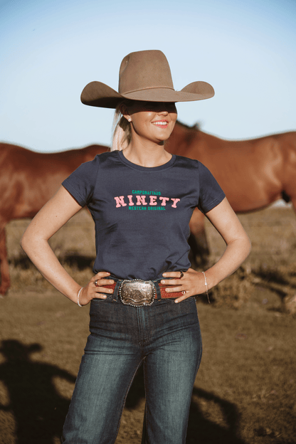 Ladies Ninety Logo Tee - Petrol Blue