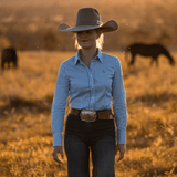 Ladies Slim Fit Long Sleeve Shirt - Cornflower Blue Check